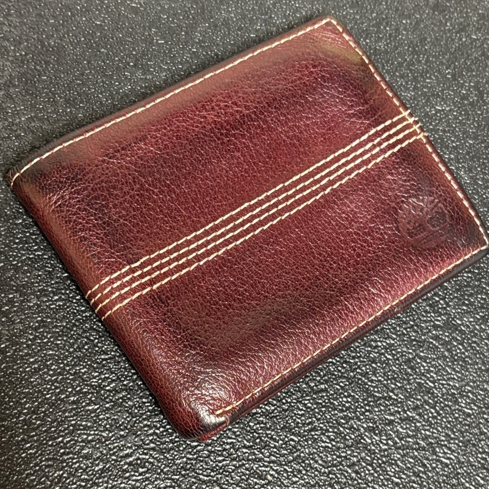 Timberland Men's Burgundy Leather Card Holder Bifold Vintage 90’s